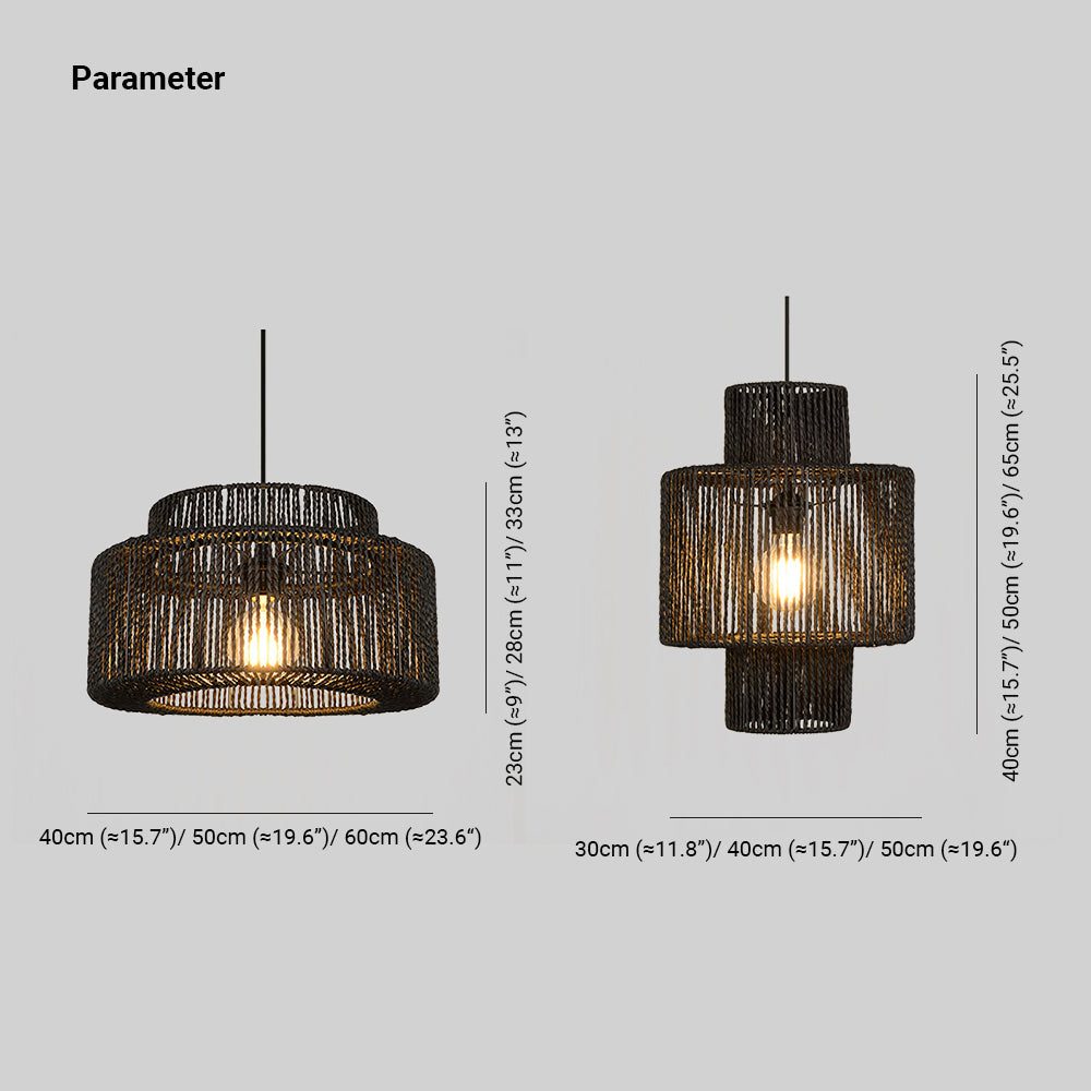 Rotan Hanglamp Zwart Trommel Landelijk Design Verstelbaar voor Woonkamer Eetkamer Rustiek Sfeervol Karakter | Sulvida