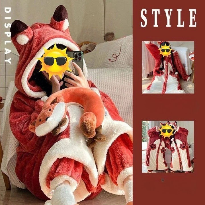 Dieren Onesie Pyjama met Capuchon Vos Dino Print voor Kinderen Volwassenen Comfortabel Herfst Winter Thuis | Sulvida