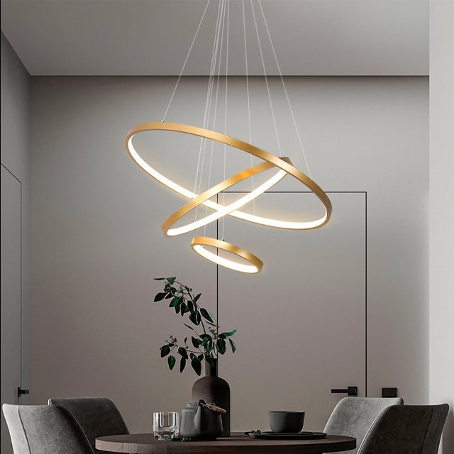 Design Kroonluchter Drie Ringen Zwart Wit Goud Dimbaar LED Modern Hanglamp Eetkamer Woonkamer Slaapkamer | Sulvida