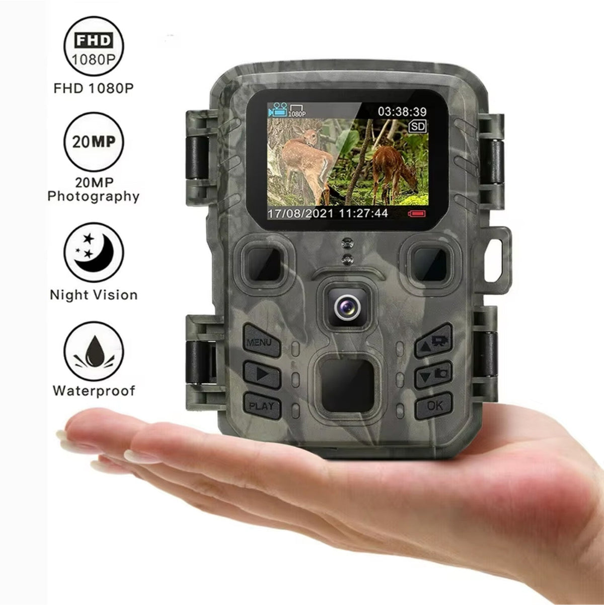 Caméra de chasse Wi-Fi avec carte SD de 32GB, vision en direct, surveillance, vision nocturne, étanche, détecteur de mouvement, observation de la faune en extérieur | Sulvida
