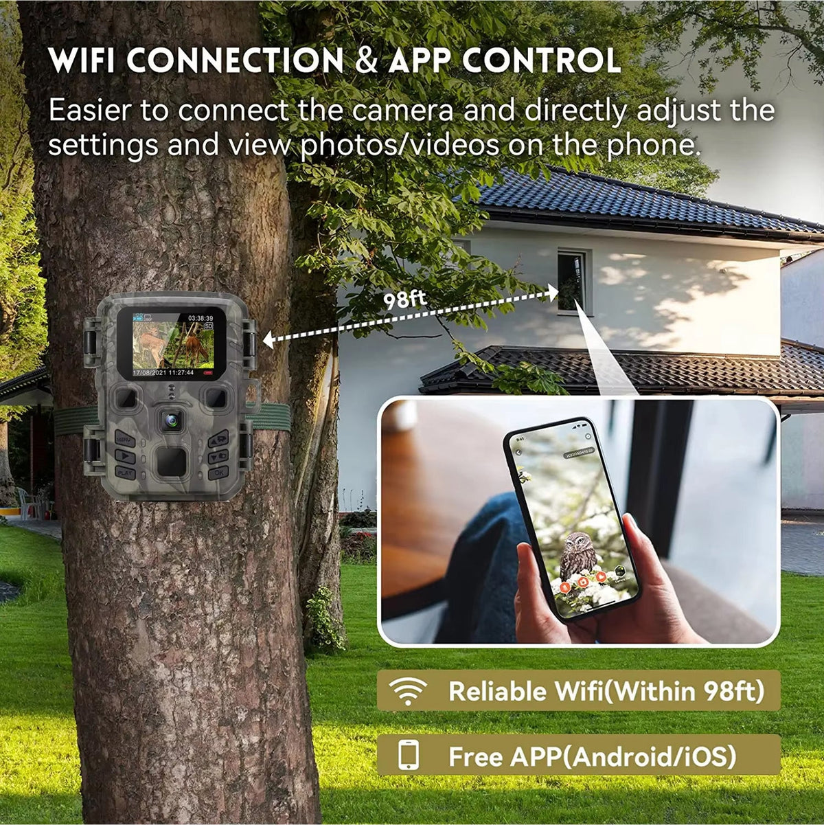 Caméra de chasse Wi-Fi avec vision nocturne, 20MP, 1080P, détection de mouvement, étanche, carte mémoire de 32GB, photographie de la nature | Sulvida