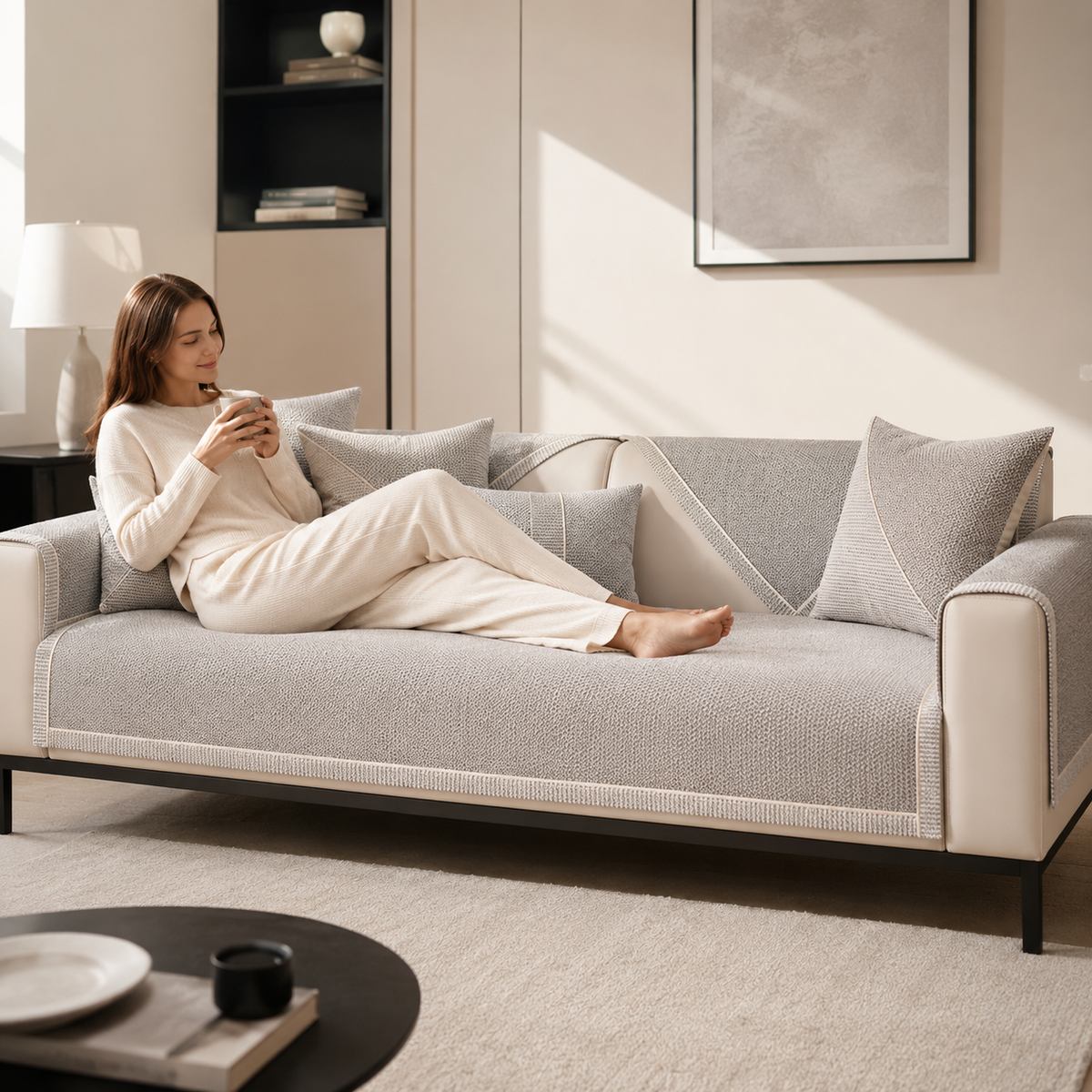 Modulaire Bankhoes Katoen-Linnen Mix | Antislip Acolchado Bankovertrek voor Zitbank Lounge & Hoekbank | Sulvida