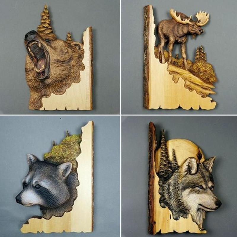 Handgesneden Houten Wanddecoratie Dieren 25×17cm Ambachtelijk Relief Kunst Natuurlijk Hout Muurdecoratie | Sulvida