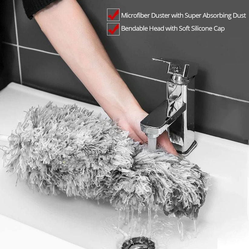 Plumeau télescopique pour plafonds hauts avec tête en microfibre, extensible jusqu’à 280 cm, manche de nettoyage | Sulvida