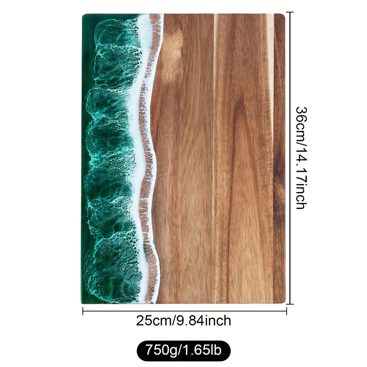 Serveerplank Acacia met Harsinlay Oceaangolven Blauw Groen Roze Rechthoekig 46×23 cm Kaasplank Snijplank Hout | Sulvida