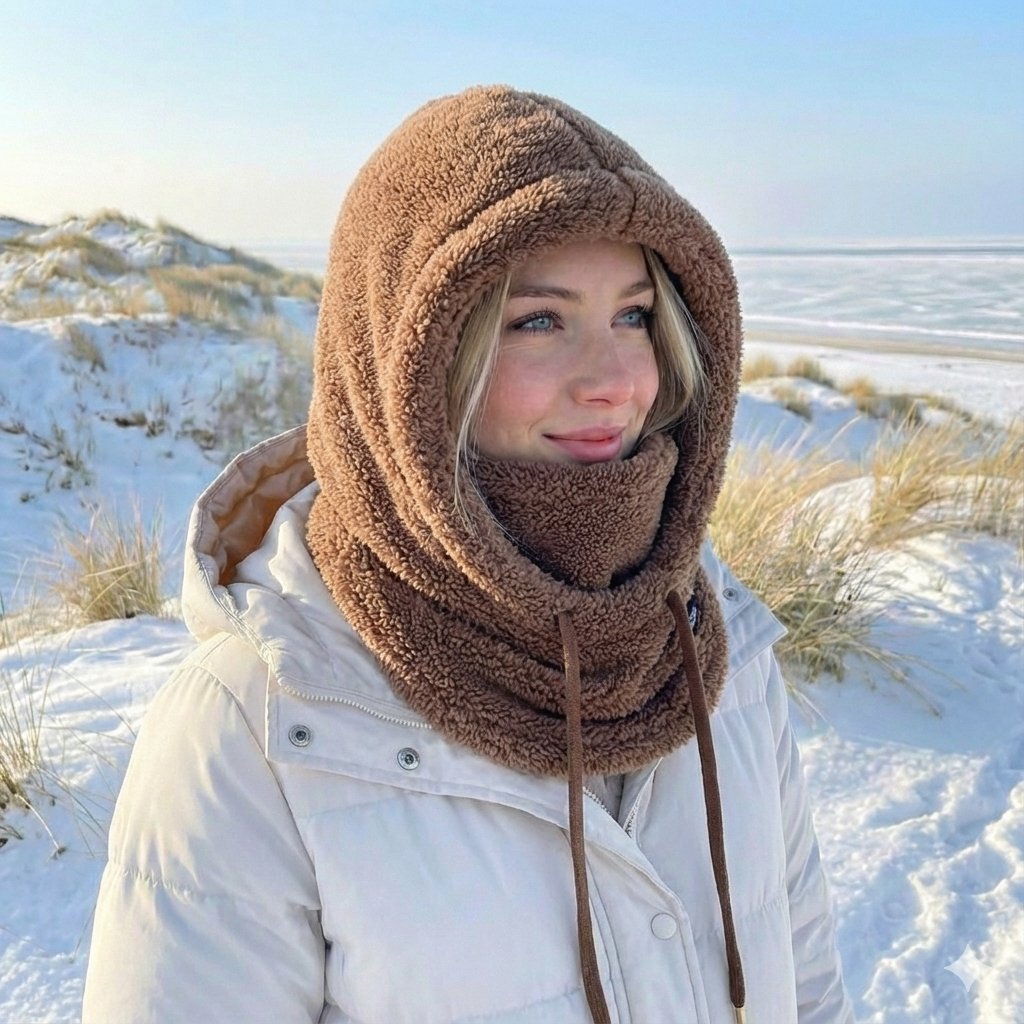 Gebreide capuchonmuts met geïntegreerde sjaal dames winter warme hoofdbedekking nekbeschermer wol skimuts | Sulvida