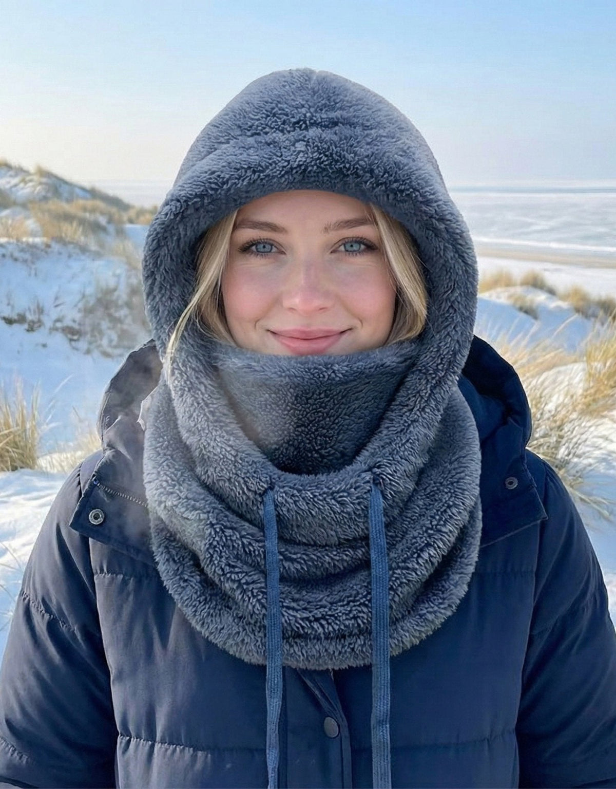 Gebreide capuchonmuts met geïntegreerde sjaal dames winter warme hoofdbedekking nekbeschermer wol skimuts | Sulvida
