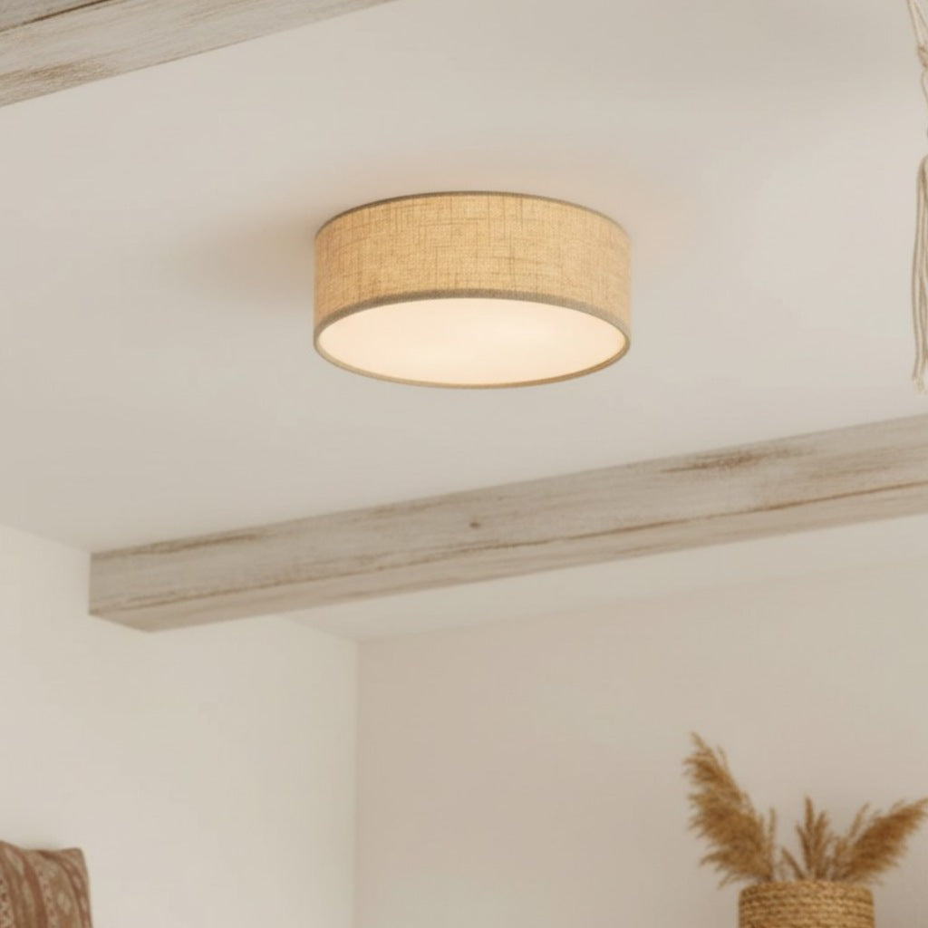Plafondlamp Linnen Trommel Natuurlijk Textiel Warm Dimbaar Licht Stijlvol Design Slaapkamer Woonkamer Eetkamer | Sulvida