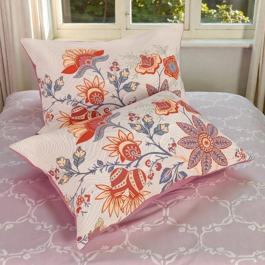 Katoenen Kussensloop Set met Botanisch Bloemenpatroon Boho-Stijl 52×75 cm Landelijke Slaapkamer 2 Stuks | Sulvida