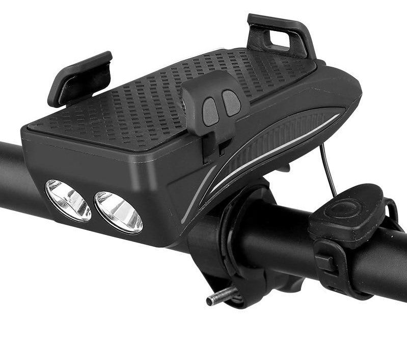 4-in-1 Multifunctionele Fietsstuurhouder met Powerbank, LED-Verlichting en Claxon voor Veilig Fietsen en Smartphone Opladen | Sulvida