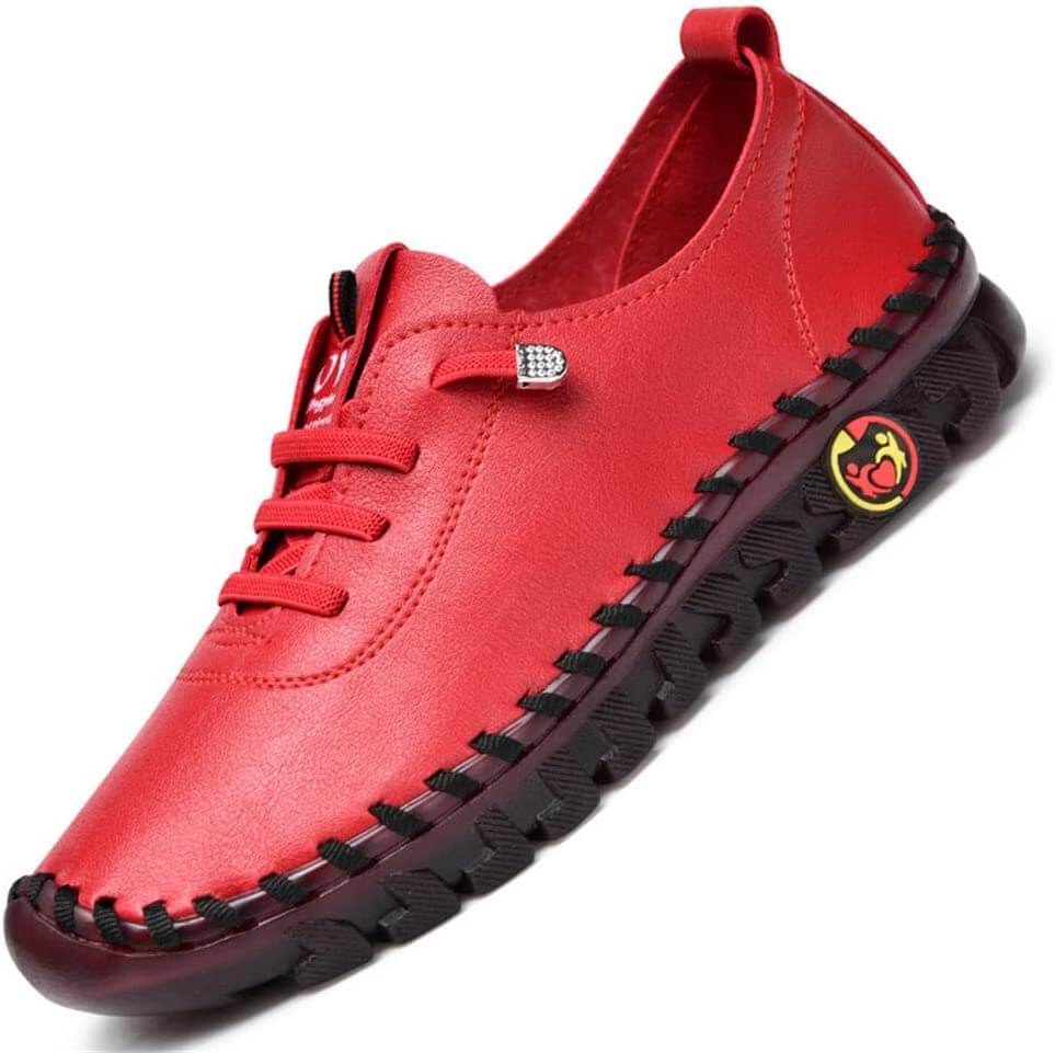 Dames Loafers Plat Leer Orthopedisch Comfortabel Antislip Voetboogsteun Zwart Wit Bruin Rood Instappers | Sulvida