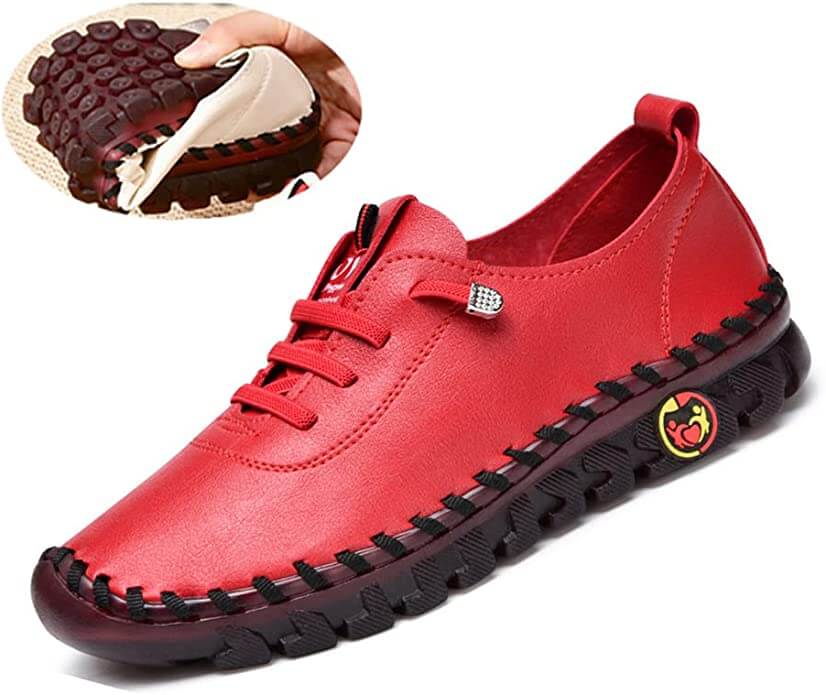 Dames Loafers Plat Leer Orthopedisch Comfortabel Antislip Voetboogsteun Zwart Wit Bruin Rood Instappers | Sulvida
