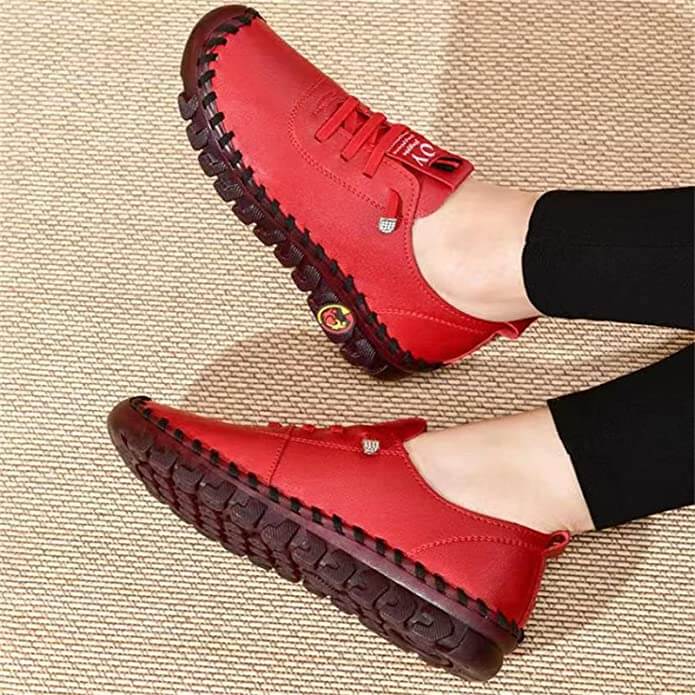 Dames Loafers Plat Leer Orthopedisch Comfortabel Antislip Voetboogsteun Zwart Wit Bruin Rood Instappers | Sulvida