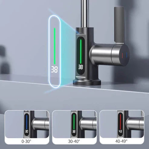 Uittrekbare Keukenkraan met LED-Temperatuurweergave 5 Straalopties 360° Draaibaar Geborsteld Nikkel Mengkraan | Sulvida