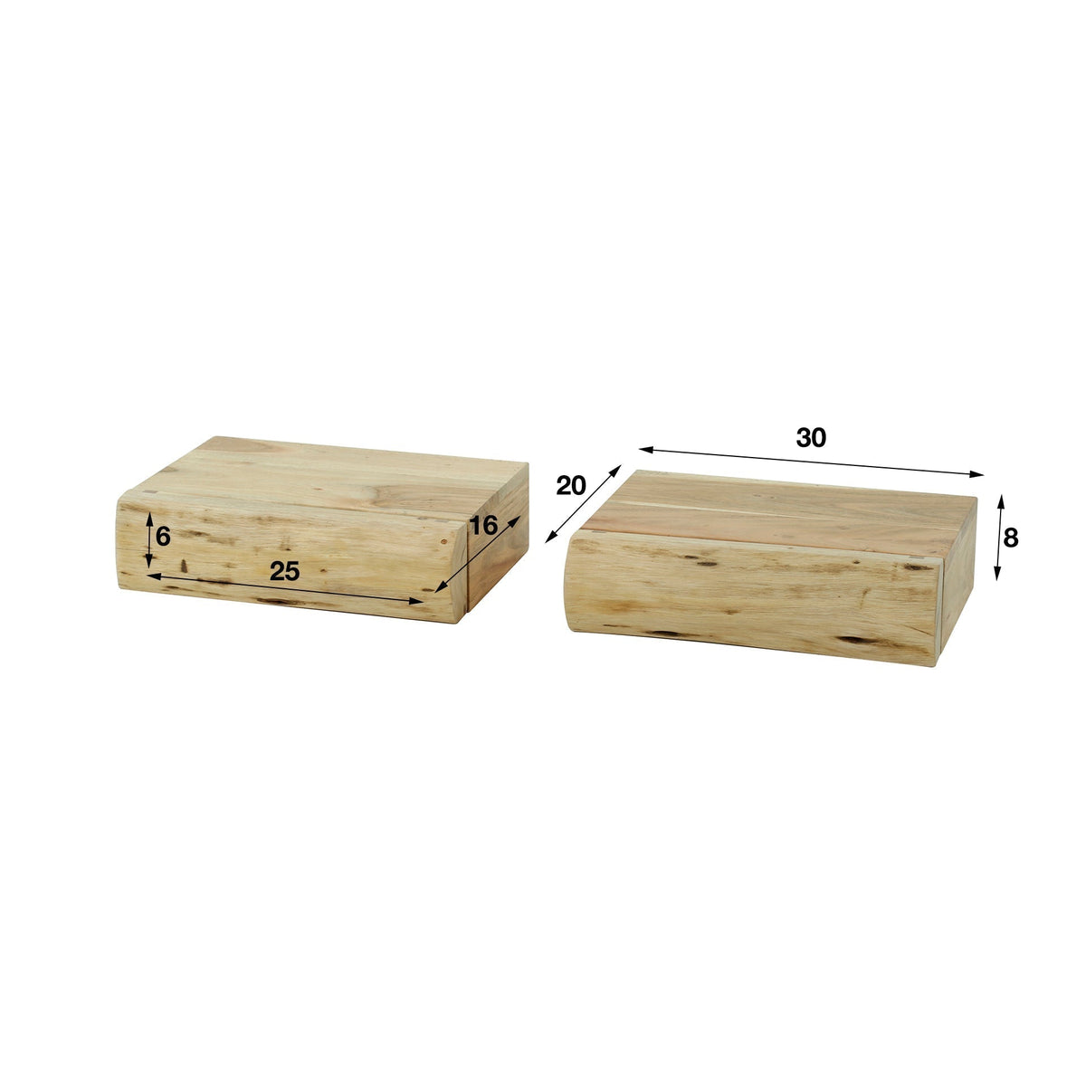 Wandplankjes Set van 2 Acaciahout Klein Zwevend Naturel Houtkleur Modern Design Wanddecoratie Woonkamer | Sulvida