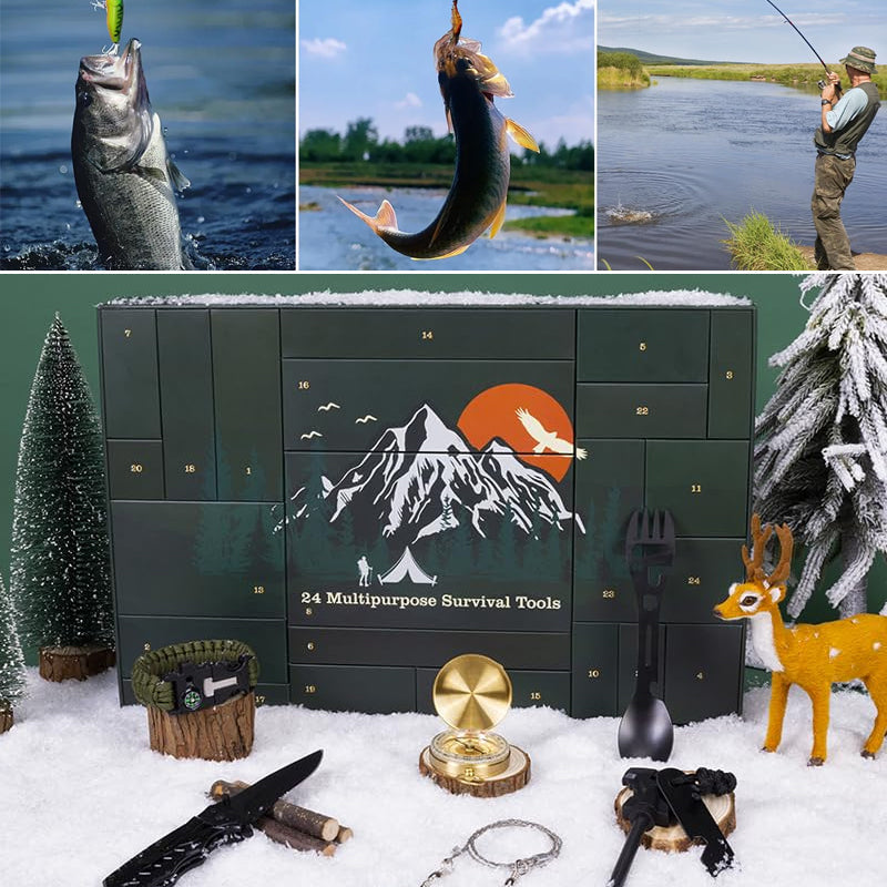 Calendrier de l’Avent kit de survie 24 cases, outils de plein air, équipement de bushcraft et de camping, cadeau de survie en pleine nature | Sulvida