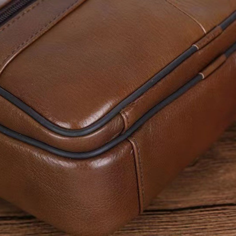 Leren Schoudertas voor Heren Zwart Bruin Koffie Ruim Rundleder Verstelbare Riem Vakken Casual Werk Daily | Sulvida