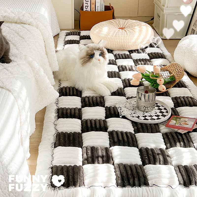 Chenille Huisdierenmat Vierkant Geruit Crème 50x50 cm Anti-slip Wasbaar Hondendeken Kattenmat Beschermer | Sulvida