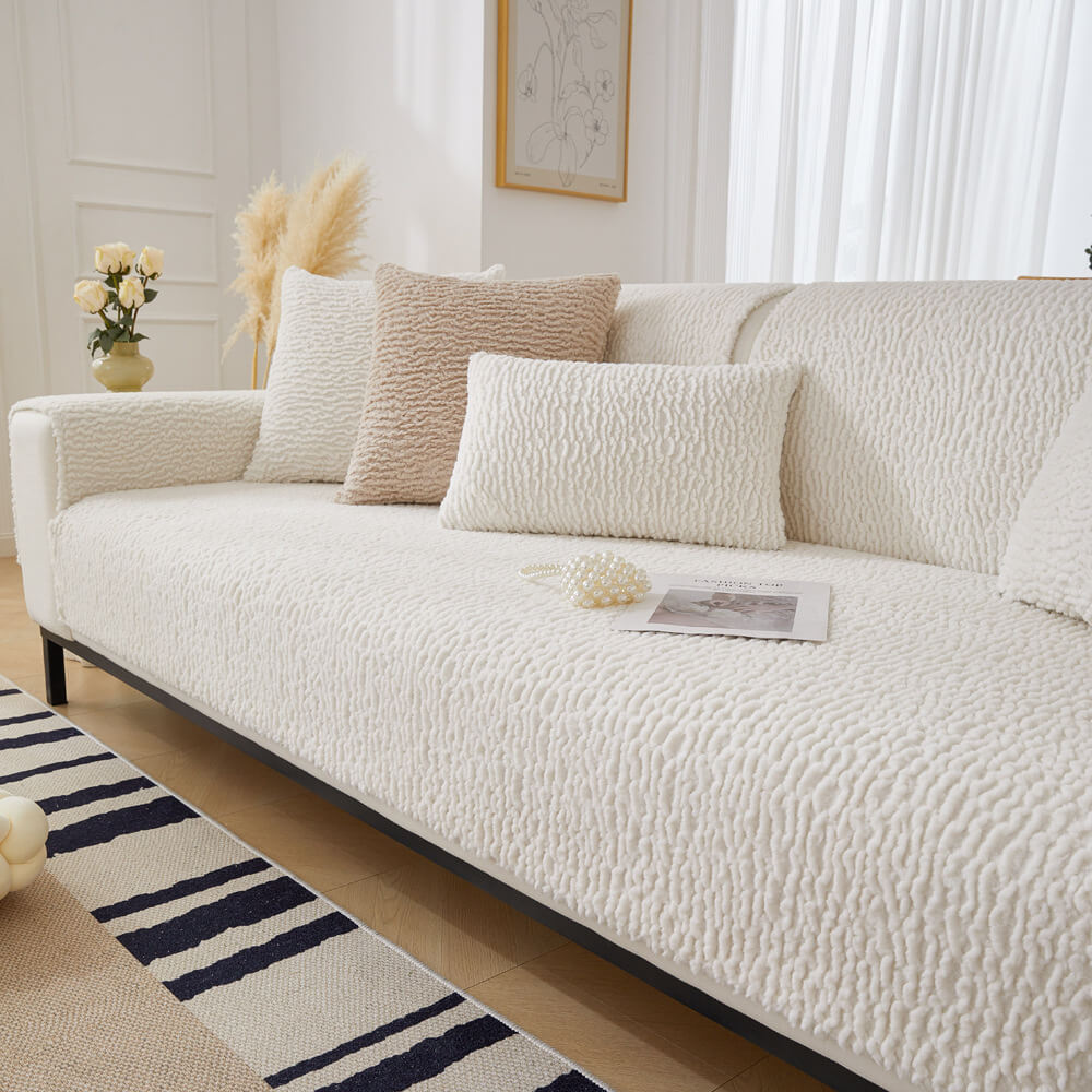 Teddy Fleece Bankhoes Crème Anti-Krab Meubelbeschermer Sofa Hoes voor Zitmeubels Banken en Fauteuils | Sulvida