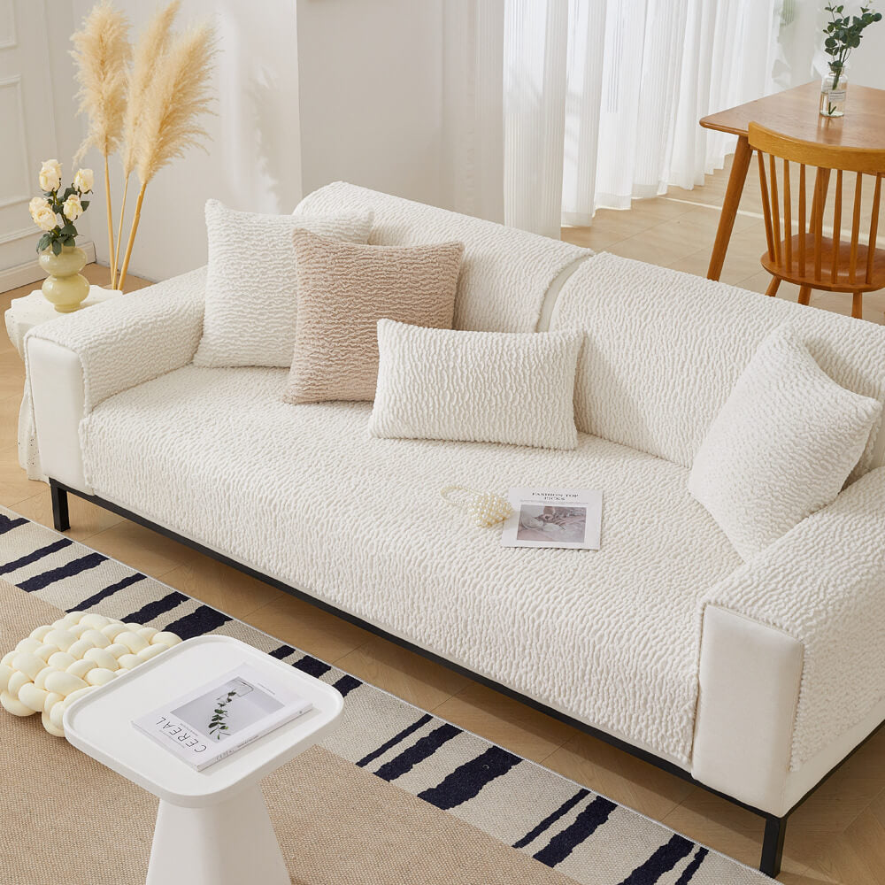 Teddy Fleece Bankhoes Crème Anti-Krab Meubelbeschermer Sofa Hoes voor Zitmeubels Banken en Fauteuils | Sulvida