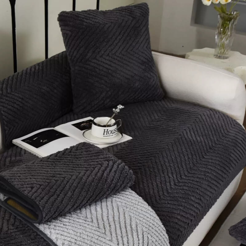 Bankhoes Visgraat Pluche Antislip Warm Dik Zacht Beschermhoes Bankbeschermer Woonkamer Decoratie Meubelbescherming | Sulvida