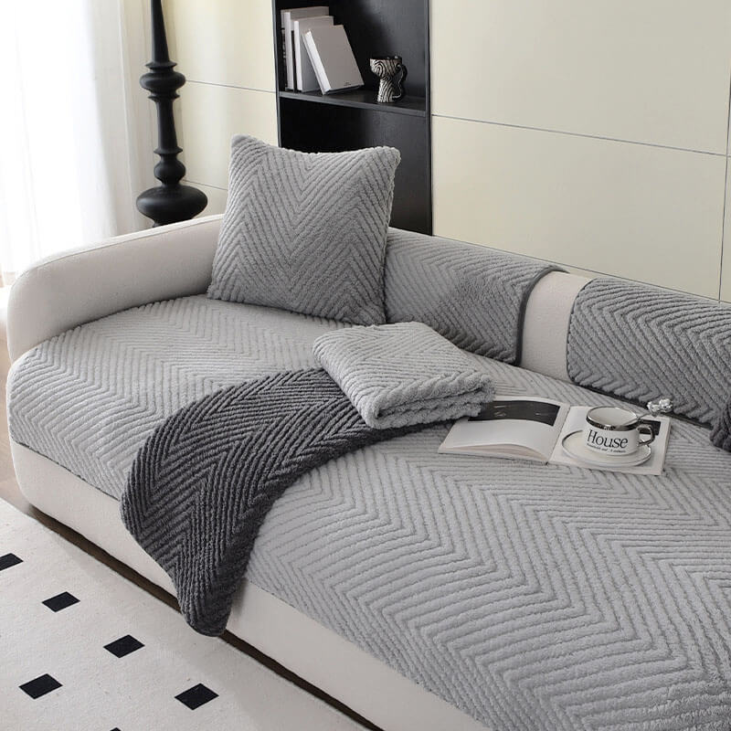 Bankhoes Visgraat Pluche Antislip Warm Dik Zacht Beschermhoes Bankbeschermer Woonkamer Decoratie Meubelbescherming | Sulvida