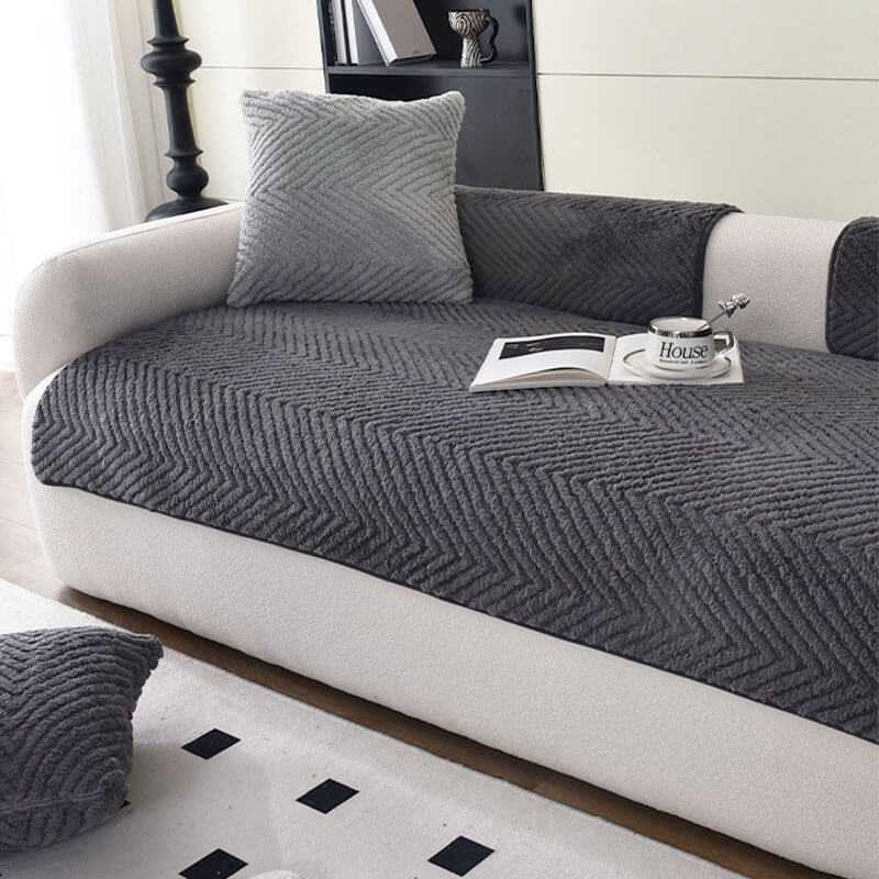 Bankhoes Visgraat Pluche Antislip Warm Dik Zacht Beschermhoes Bankbeschermer Woonkamer Decoratie Meubelbescherming | Sulvida