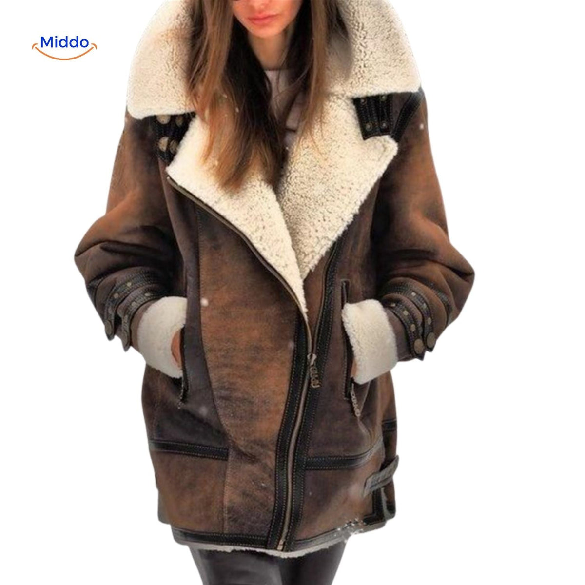 Lange Damesjas met Imitatiebont Suèdelook Warme Winterjas Winddicht Elegant Capuchon Bruin Groen Paars | Sulvida