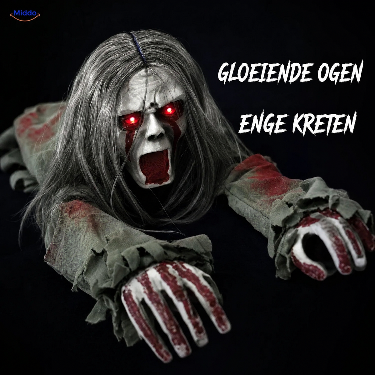 Geluidsgeactiveerde Kruipende Halloweengeest 110cm met Gloeiende Ogen Griezelige Feestaccessoire voor Binnen | Sulvida