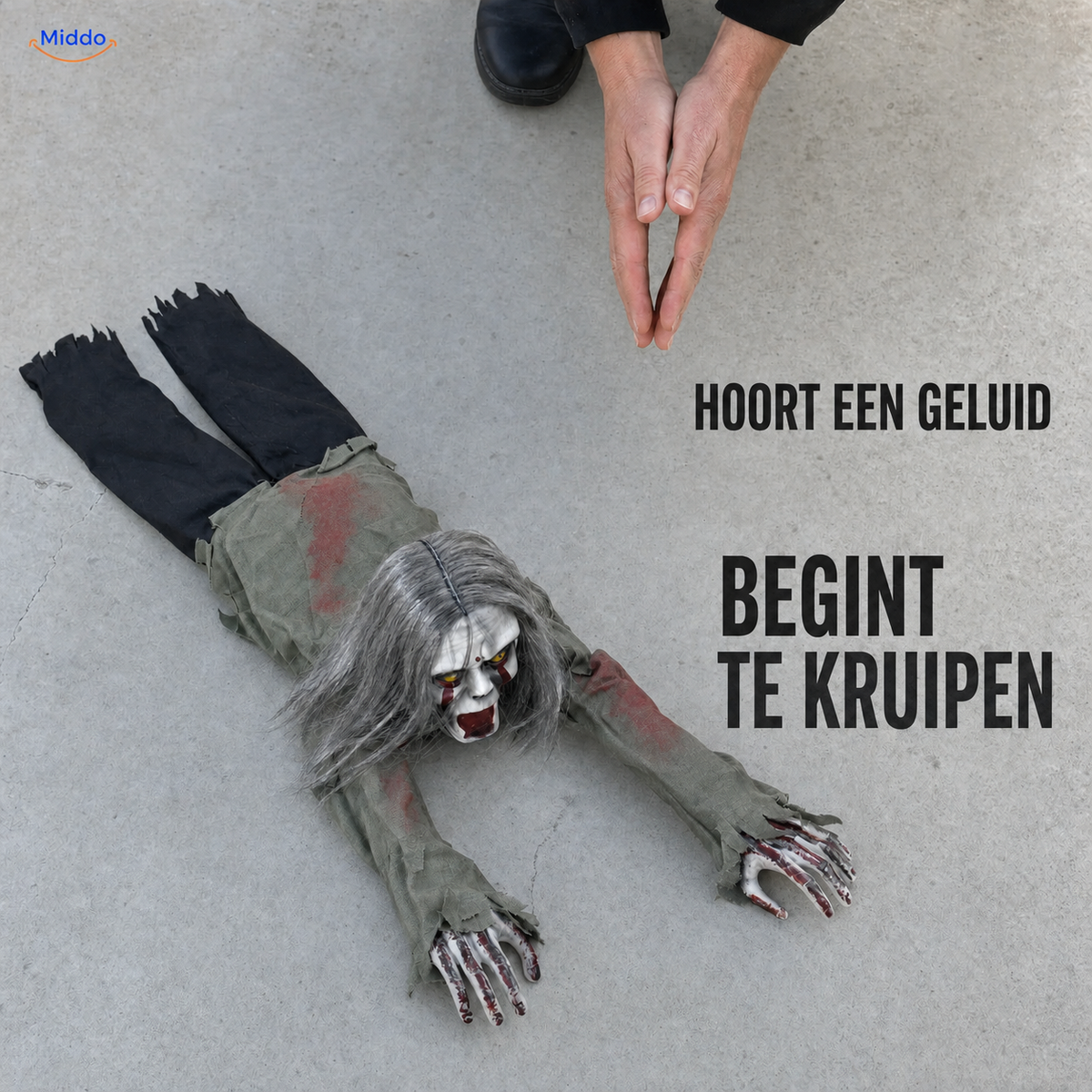 Geluidsgeactiveerde Kruipende Halloweengeest 110cm met Gloeiende Ogen Griezelige Feestaccessoire voor Binnen | Sulvida