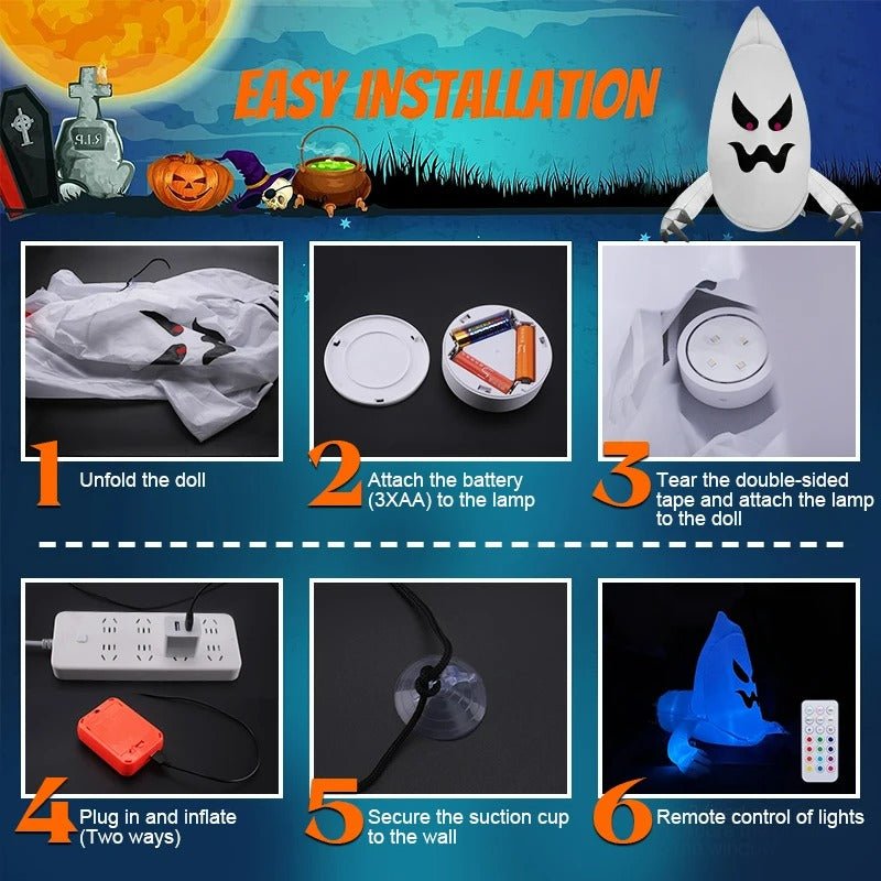 Opblaasbaar Spook met LED Verlichting – Groot Halloween Raamdecoratie – Feestversiering Tuin en Raam | Sulvida