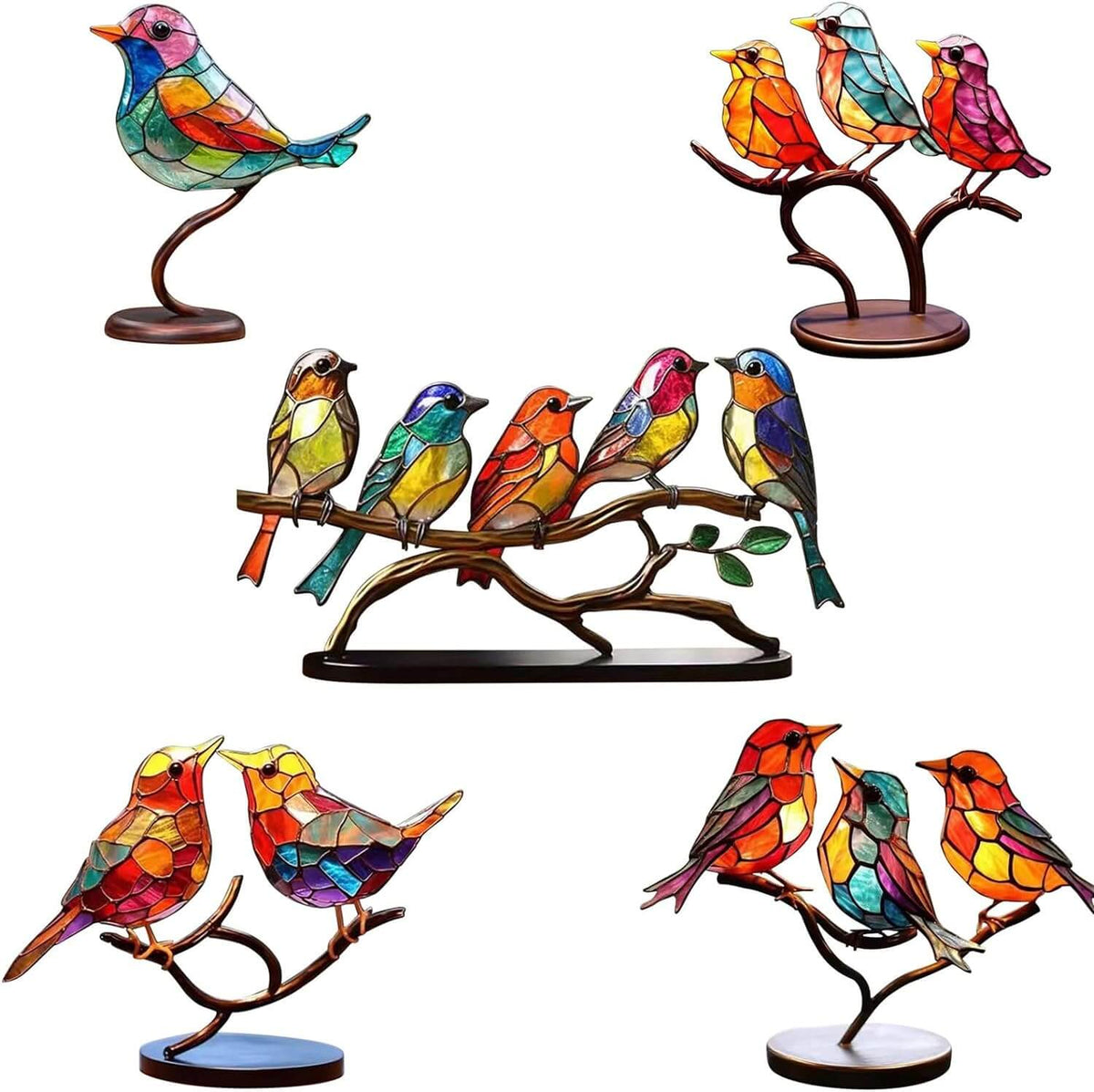 Glazen Vogels op Tak Decoratie Gekleurde Vogeltjes Interieurornament Woonkamer Bureau Decoratiebeelden | Sulvida