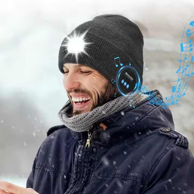 Bluetooth Muts met LED Verlichting Zwart Navy Grijs Roze Groen Blauw Oranje Rood Draadloze Speakers Winter | Sulvida