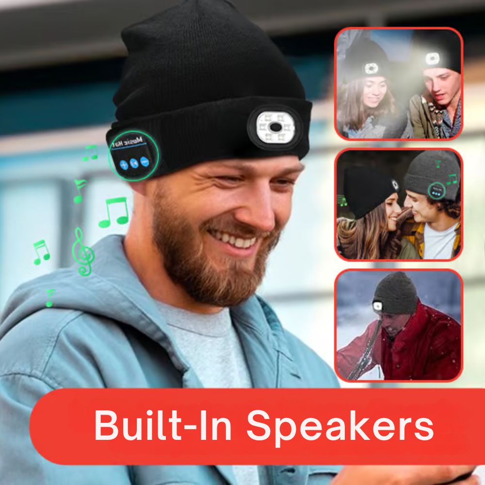 Bluetooth Muts met LED Verlichting Zwart Navy Grijs Roze Groen Blauw Oranje Rood Draadloze Speakers Winter | Sulvida