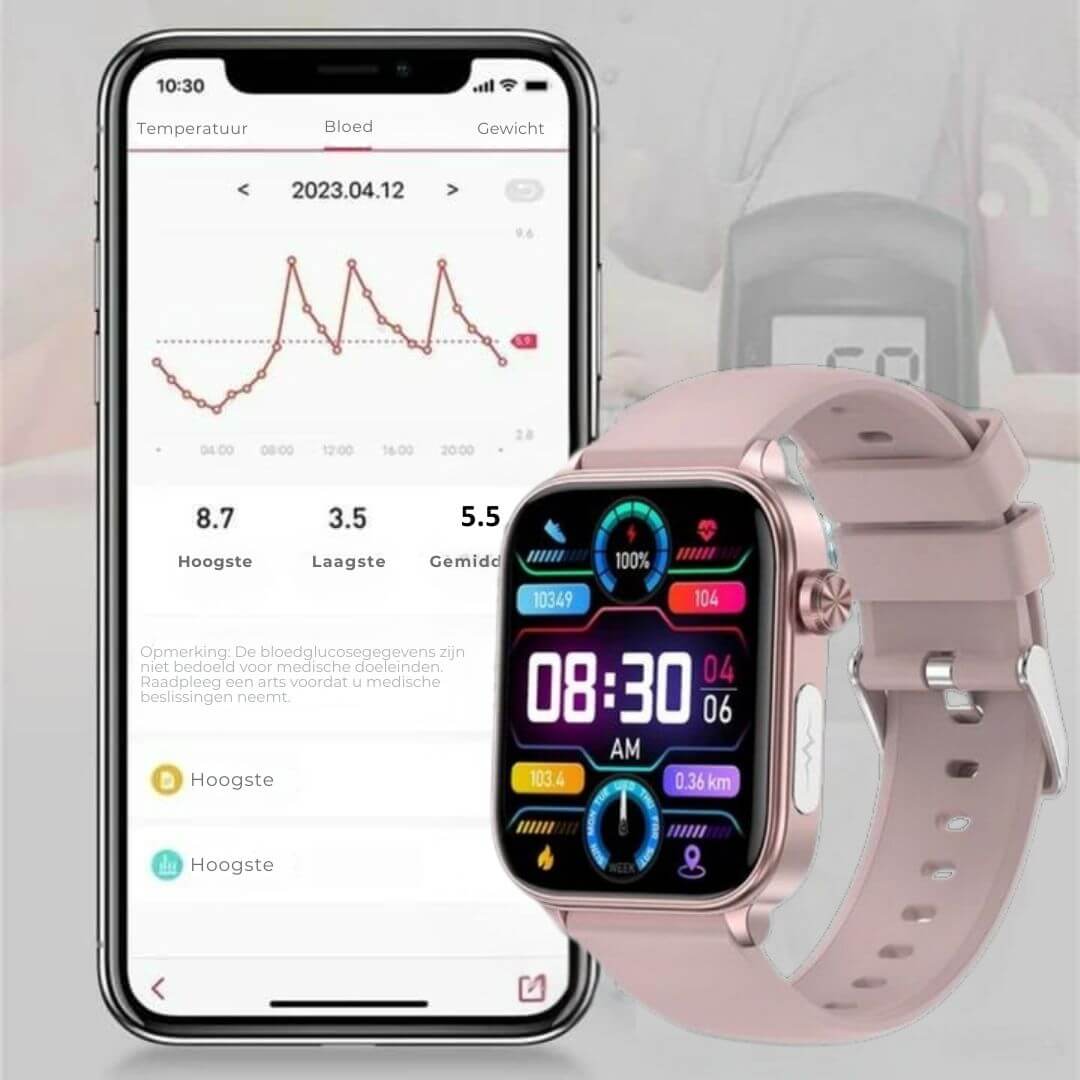 Gezondheidshorloge met Valdetectie SOS Glucosemeting GPS Hartslagmeter 24/7 Monitoring Touchscreen Smartwatch | Sulvida