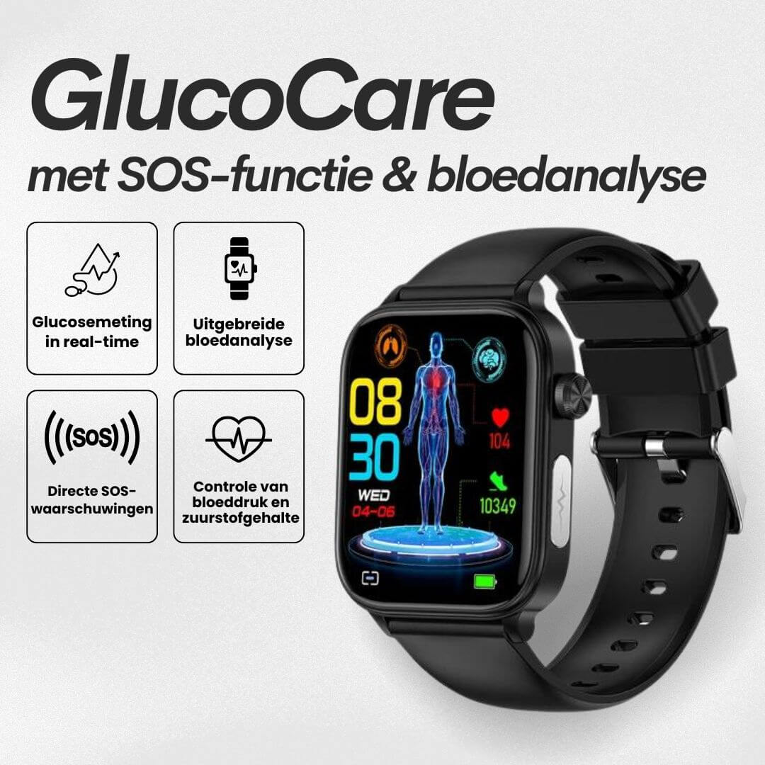 Gezondheidshorloge met Valdetectie SOS Glucosemeting GPS Hartslagmeter 24/7 Monitoring Touchscreen Smartwatch | Sulvida