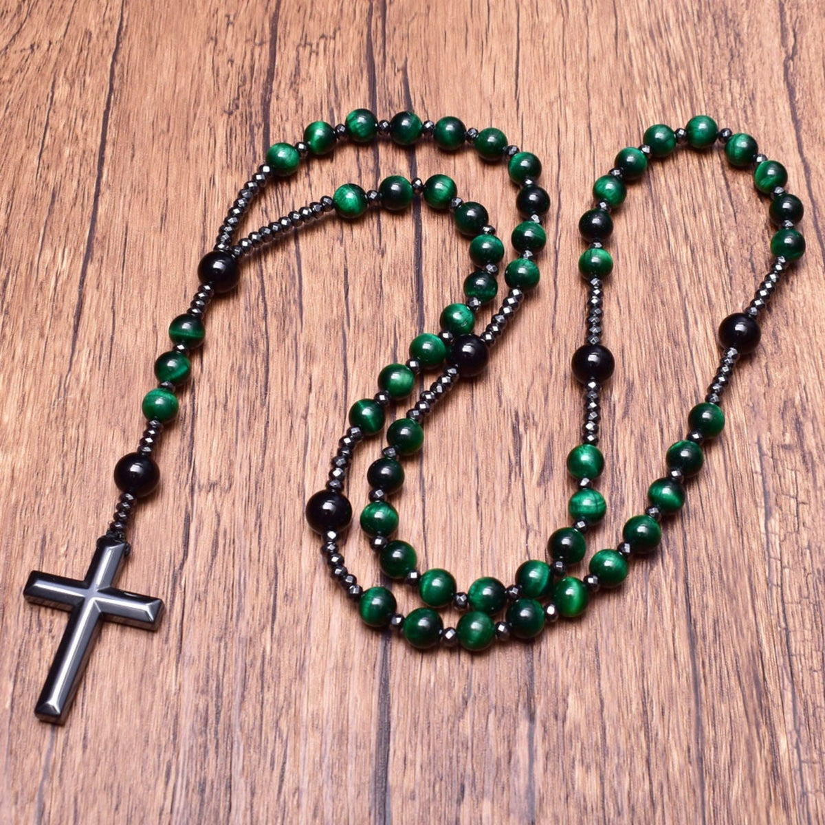 Collier chapelet pour homme en pierres naturelles, œil-de-tigre, lapis-lazuli, croix, perles, réglable, spirituel, bijou de prière | Sulvida
