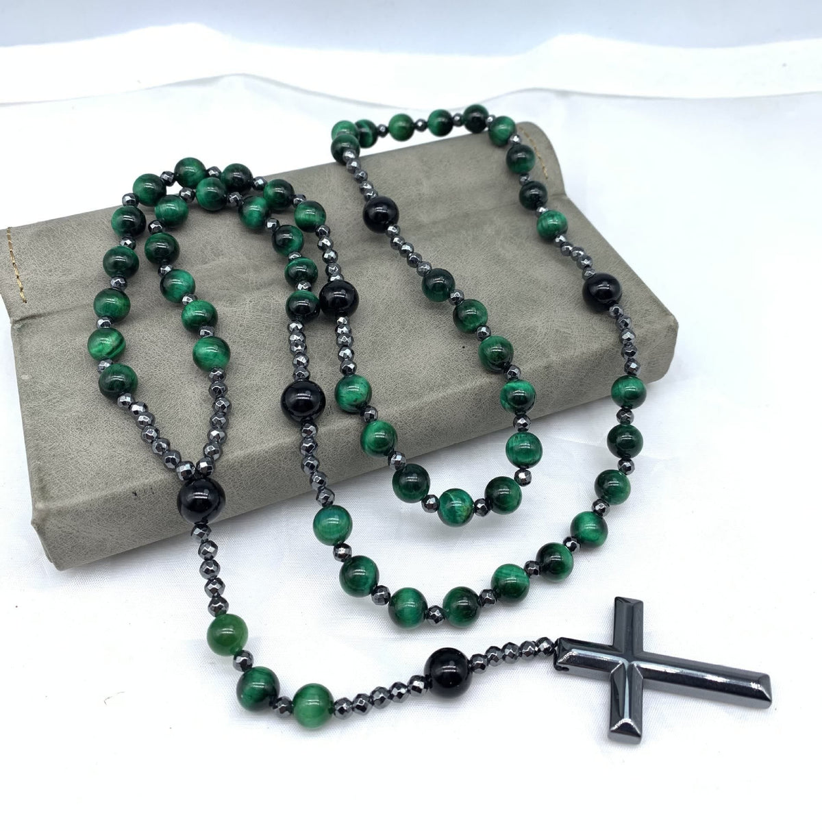 Collier chapelet pour homme en pierres naturelles, œil-de-tigre, lapis-lazuli, croix, perles, réglable, spirituel, bijou de prière | Sulvida