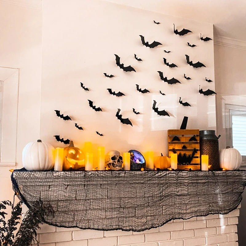 3D Vleermuizen Wanddecoratie PVC 12-24-48 Stuks Halloween Muurstickers Zwart Herbruikbaar Feestdecoratie | Sulvida