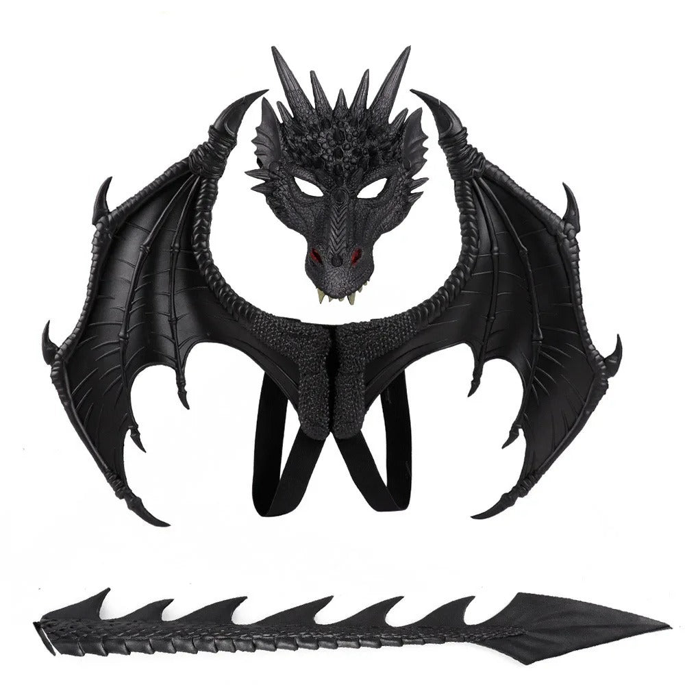 Draken Kostuum Set 3D Vleugels Masker Staart Kinderen 5-14 Jaar Verstelbaar Elastisch Verkleedkleding | Sulvida