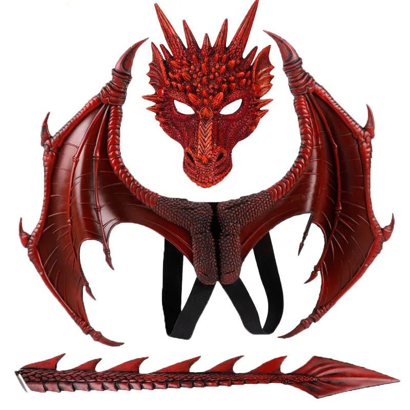 Draken Kostuum Set 3D Vleugels Masker Staart Kinderen 5-14 Jaar Verstelbaar Elastisch Verkleedkleding | Sulvida