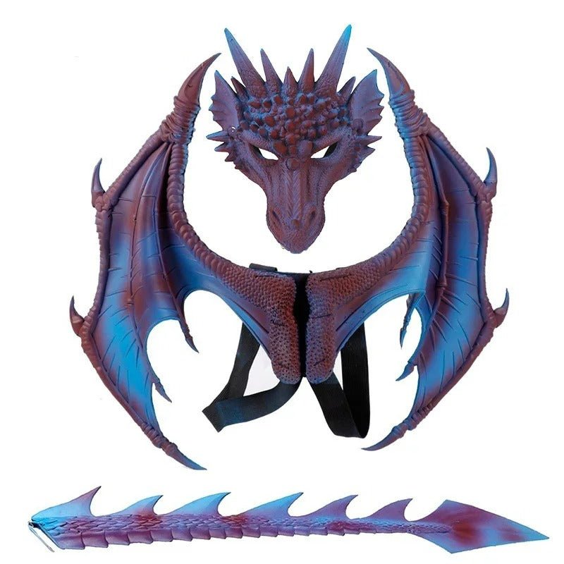 Draken Kostuum Set 3D Vleugels Masker Staart Kinderen 5-14 Jaar Verstelbaar Elastisch Verkleedkleding | Sulvida