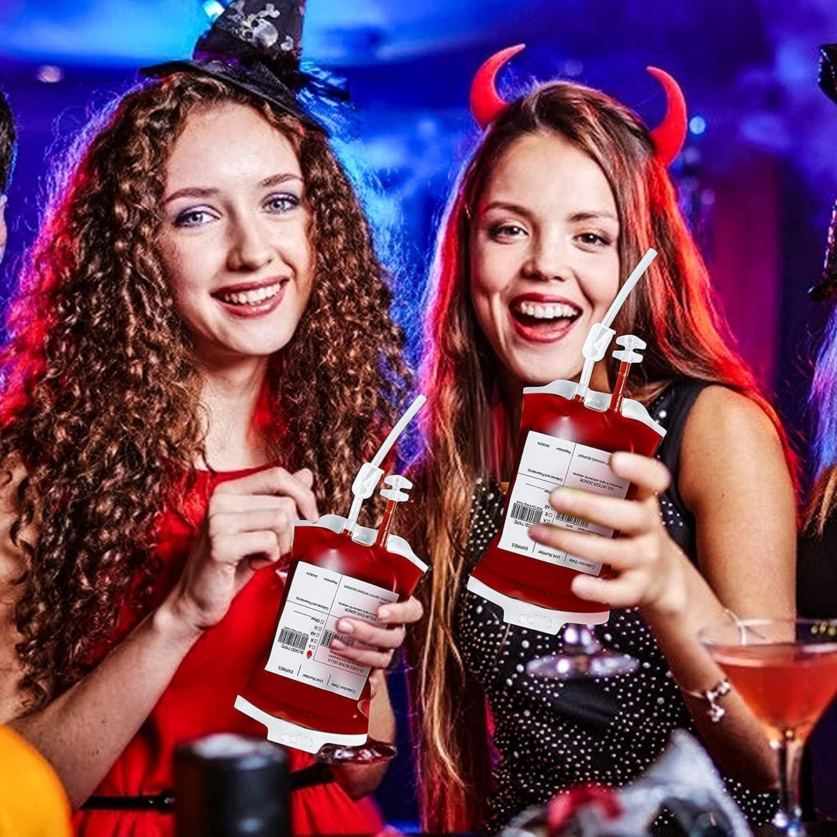Herbruikbare drinkzakjes in bloedzakdesign voor themafeesten 350ml Halloween griezelparty decoratie accessoire | Sulvida