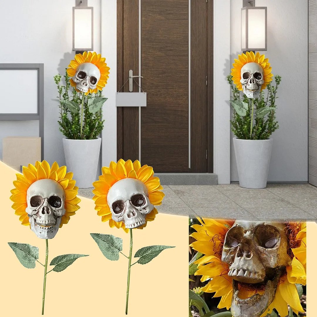 Doodskop Zonnebloem Tuinsteker 60cm Gothic Tuindecoratie Halloween Decoratie voor Tuin Buiten Terras | Sulvida
