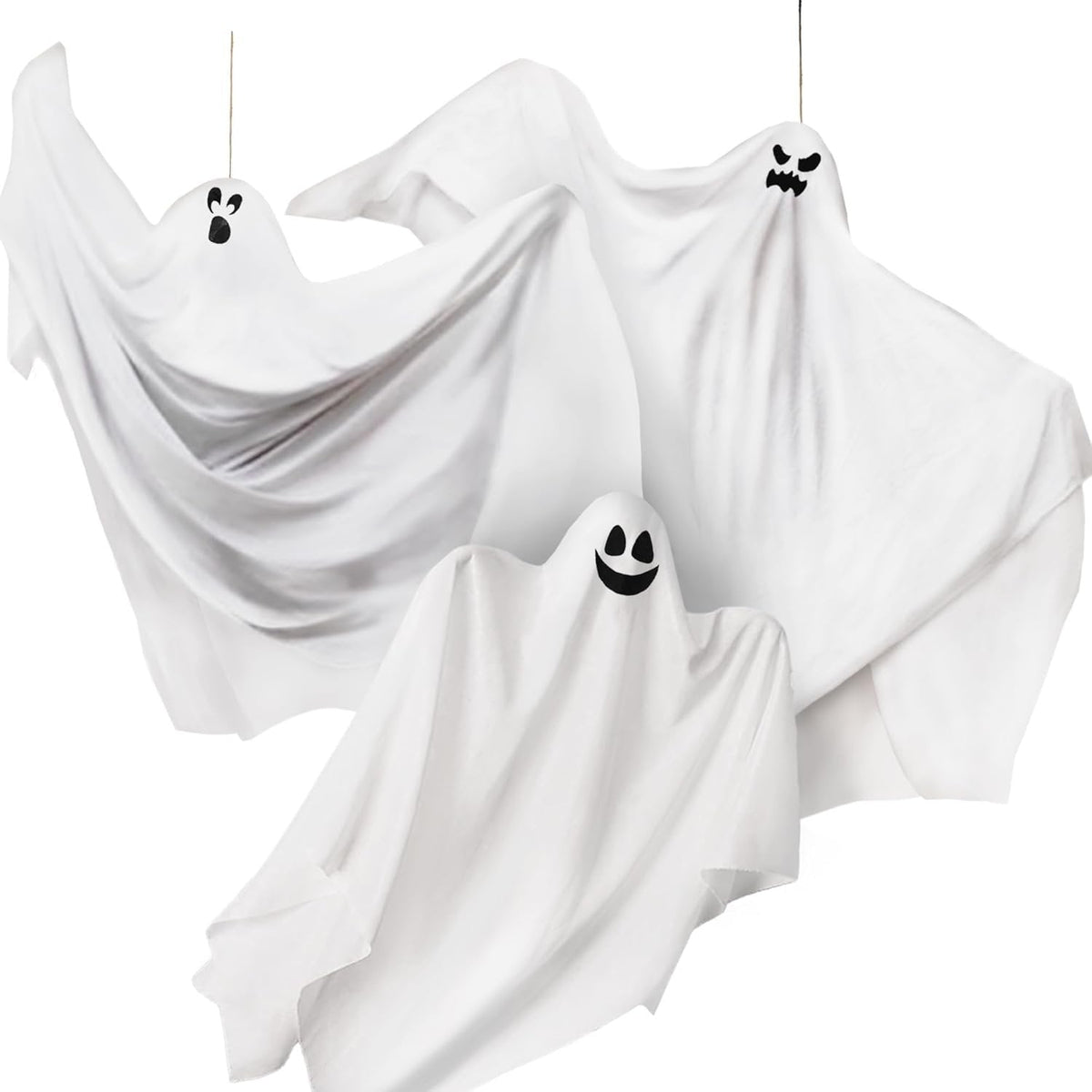 Hangende Spookfiguren Set van 3 Stuks Wit Gaas Halloween Decoratie Binnen & Buiten Griezelversiering | Sulvida