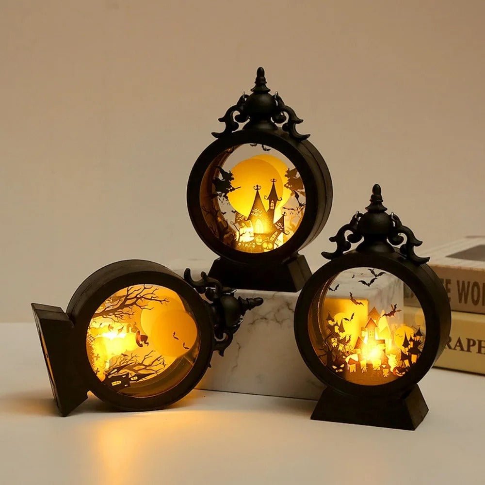 Retro Handlantaarn met LED Kaarslicht Halloween Sfeerverlichting Binnen Buiten Decoratief Windlicht Nostalgie | Sulvida