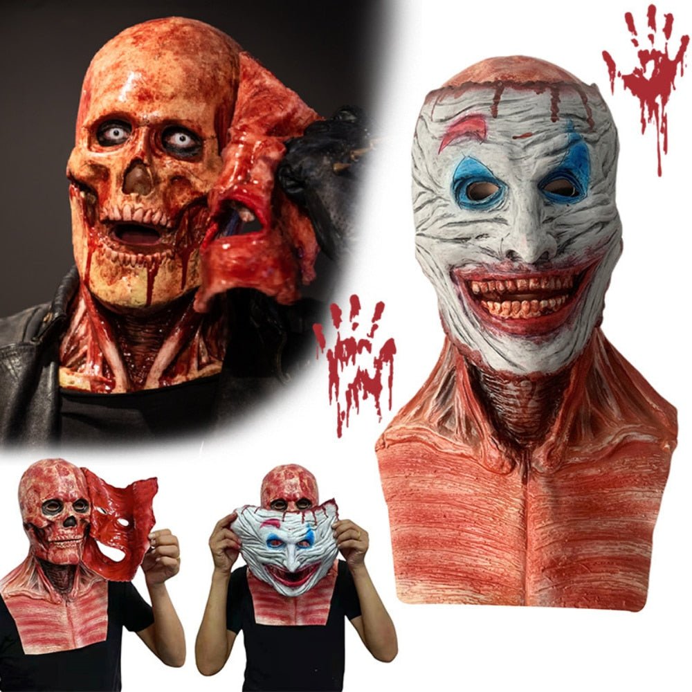 Dubbellaags Horror Masker met Verwisselbaar Clown en Schedel Gezicht voor Volwassenen Halloween Kostuum | Sulvida