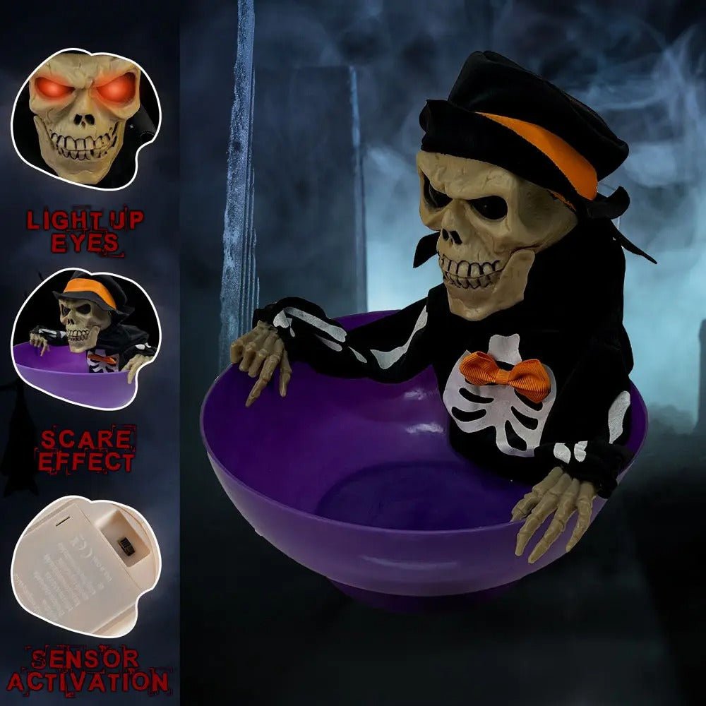 Interactieve Snoepschaal voor Halloween met Geluid en Licht Griezel Decoratie Feestversiering Pompoen Party | Sulvida
