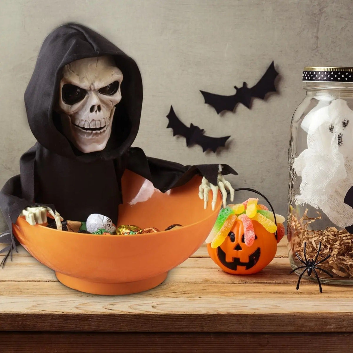 Interactieve Snoepschaal voor Halloween met Geluid en Licht Griezel Decoratie Feestversiering Pompoen Party | Sulvida