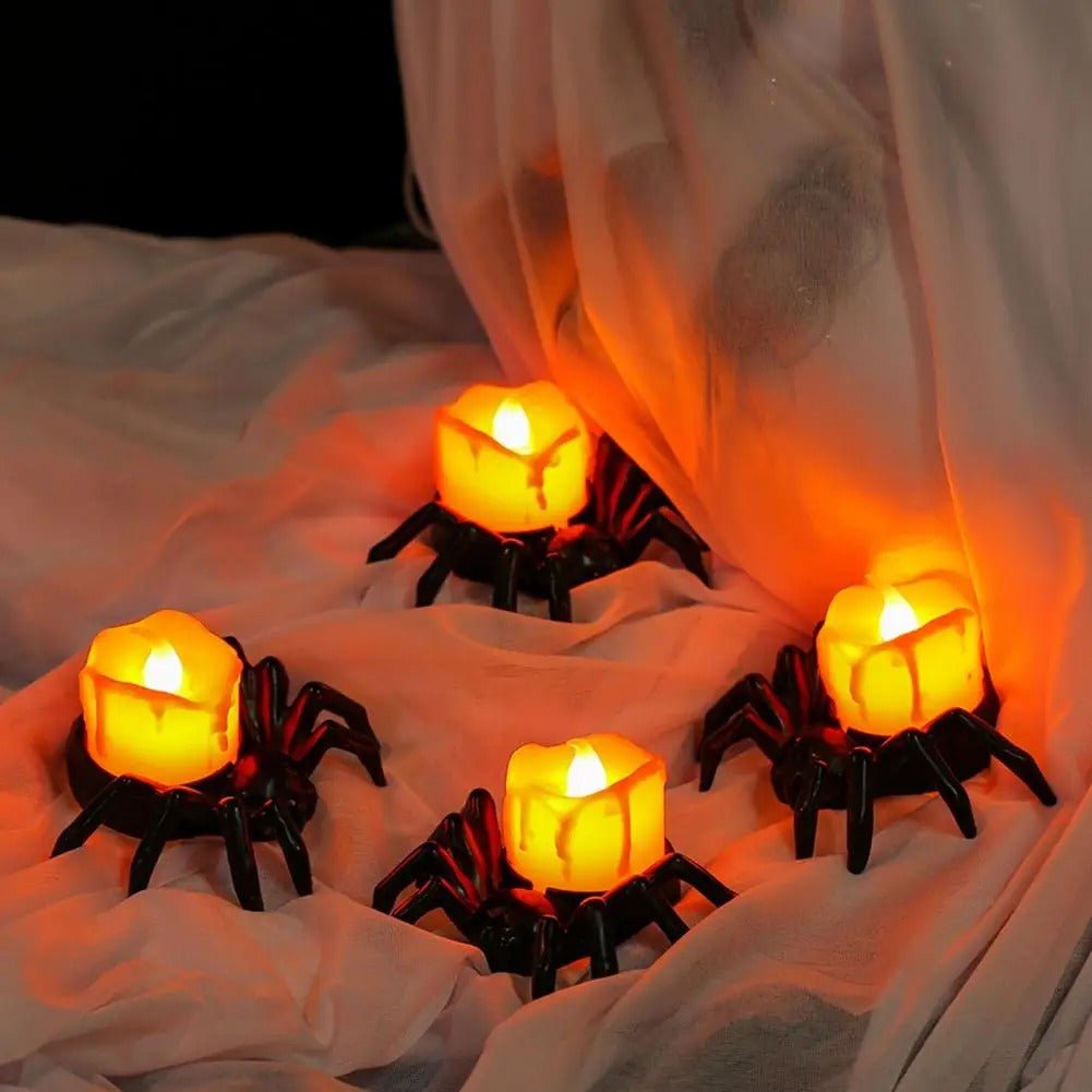 LED Spinnenlicht Halloween Decoratie Vlamloze Kaars Oranje Gloed Sfeerverlichting Feest Horror Binnen Buiten | Sulvida